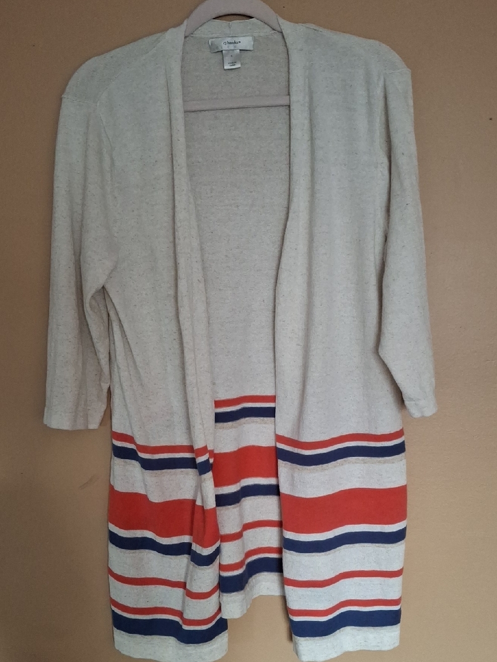 CJ Banks SzX Cream Cardigan with Red and Navy Stripes